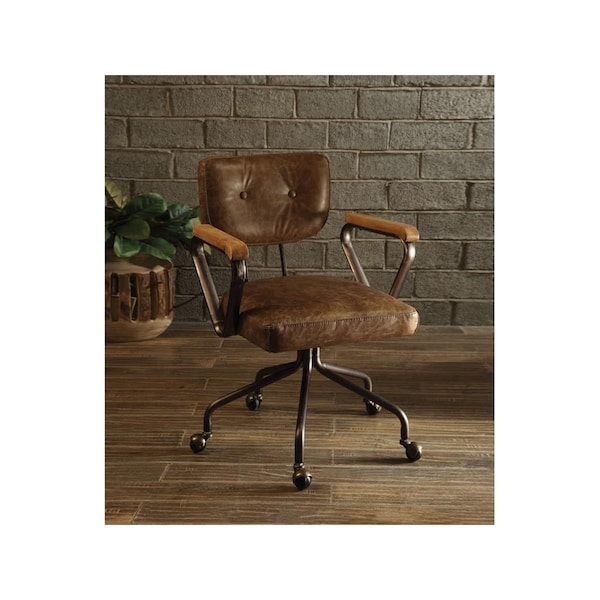 Acme Hallie Top Grain Leather Office Chair, Vintage Whiskey 92410 Zoro